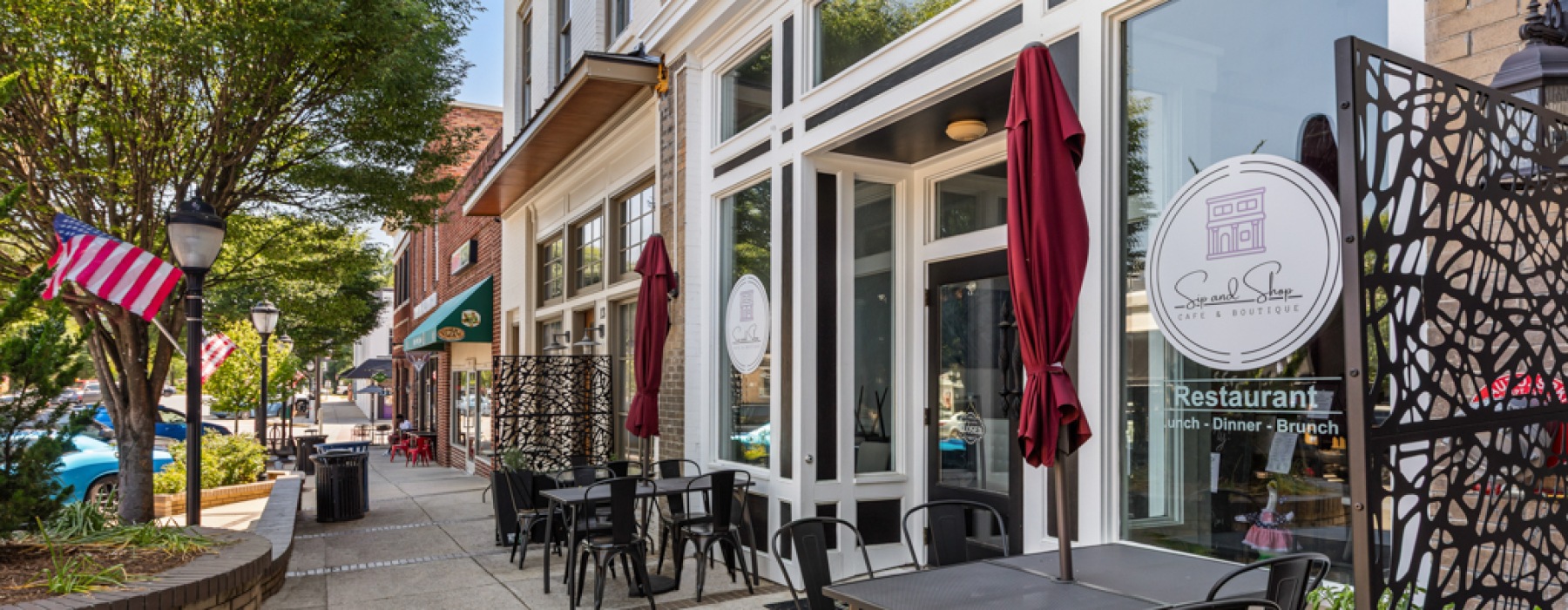 Downtown Wendell with shops and outdoor seating