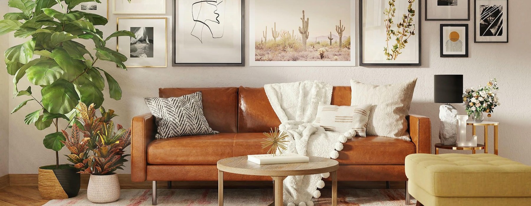 a living room with a couch and a table